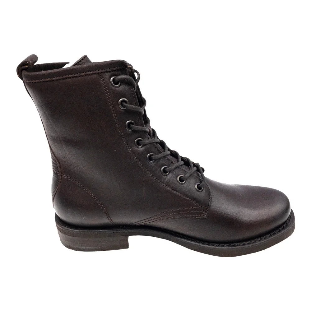 Frye Dark Brown Veronica Leather Lace Up Heeled Combat Boots 7.5 - Picture 3 of 12